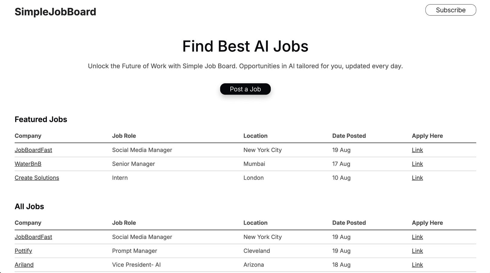 Simple Carrd Job Board